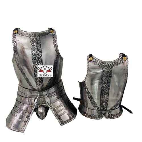 HOMYZ Mittelalterliche Oberkörperjacke, Gothic-Stil, silberfarben, poliert, für Herren, tragbar, Brustpanzer/Kürass, Halloween-Party, Kostüm, SCA LARP Armor HOMYZ Mittelalterliche Oberkörperjacke, Gothic-Stil, silberfarben, poliert, für Herren, tragbar, Brustpanzer/Kürass, Halloween-Party, Kostüm, SCA LARP Armor von HOMYZ