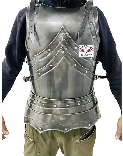 HOMYZ Mittelalterliche Ritterjacke aus geschwärztem Stahl, Gothic-Kurass, Brustplatte, LARP-Krieger, Stahlbrüstung für LARP und Nachstelljacke, Halloween-Kostüm HOMYZ Mittelalterliche Ritterjacke aus geschwärztem Stahl, Gothic-Kurass, Brustplatte, LARP-Krieger, Stahlbrüstung für LARP und Nachstelljacke, Halloween-Kostüm von HOMYZ