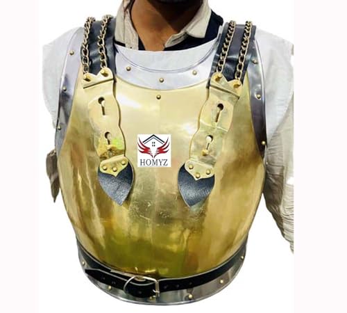 HOMYZ Mittelalterliche französische Kürassier-Brustpanzerjacke aus Stahl und Messing, Muskelpanzer, Brustplatte, Fantasie, LARP, Körperpanzerjacke, perfektes Geschenk HOMYZ Mittelalterliche französische Kürassier-Brustpanzerjacke aus Stahl und Messing, Muskelpanzer, Brustplatte, Fantasie, LARP, Körperpanzerjacke, perfektes Geschenk von HOMYZ