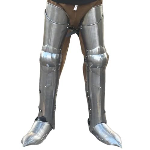 HOMYZ Mittelalterlicher Beinschutz aus Stahl - Battle Warrior Full Leg Armor, Silber Finish Knight Greaves Rüstung, Cosplay Armor Legs Guard von HOMYZ