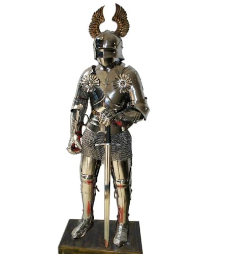 HOMYZ Mittelalterlicher Gothic-Ritter-Anzug, silberfarben, Ganzkörperanzug, Baustahl, 18 Gauge, LARP SCA Platte, voll tragbare Rüstung Kostüm von HOMYZ
