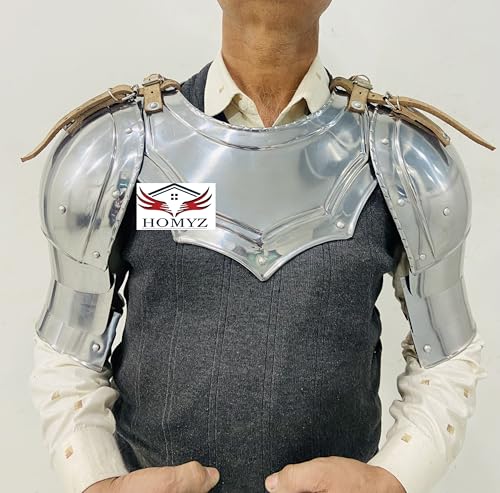 HOMYZ Mittelalterlicher Ritter-Gorget-Pauldron, silberfarbener Hals-Rüstung, Schulter-Wikinger, Kreuzritter für Herren/Damen, Halloween-Party-Kostüme von HOMYZ