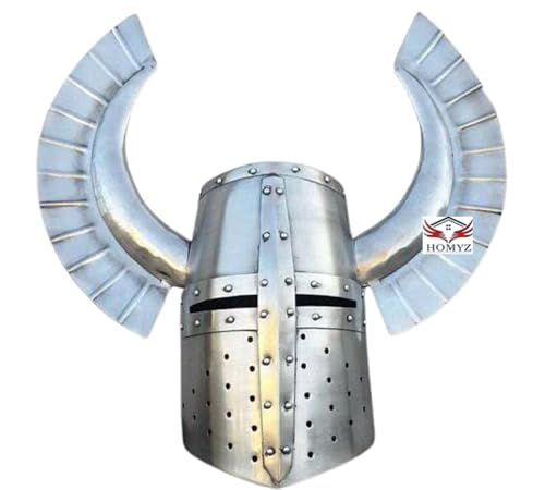 HOMYZ Mittelalterlicher Ritterhelm mit Teutonischem Wappen, Flügelhelm – Kriegerhelm, Kampfritter, Tempelhelm, 18 Gauge, Stahl, Silberfarben HOMYZ Mittelalterlicher Ritterhelm mit Teutonischem Wappen, Flügelhelm – Kriegerhelm, Kampfritter, Tempelhelm, 18 Gauge, Stahl, Silberfarben von HOMYZ
