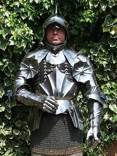 HOMYZ Mittelalterlicher Silberritter-Anzug der Rüstung, Kampf, Gothic, LARP-Kostüm für Nachstellung, Halbkörper-Anzug, Larp-Cosplay-Rüstung aus dem 15. Jahrhundert von HOMYZ