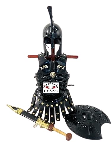 HOMYZ Mittelalterlicher Troy-Achilleshelm mit Plume, Muskelpanzerjacke, Troja-Schild und Schwert, Halloween-Kostüm, Nachstellung, Rüstung, Film, schwarzes Kostüm HOMYZ Mittelalterlicher Troy-Achilleshelm mit Plume, Muskelpanzerjacke, Troja-Schild und Schwert, Halloween-Kostüm, Nachstellung, Rüstung, Film, schwarzes Kostüm von HOMYZ