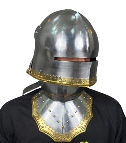 HOMYZ Mittelalterlicher deutscher Sallet-Helm – Kampfkrieger Gothic Helm Kopfschutz Armor Steel Bascinet Silver Helmet von HOMYZ