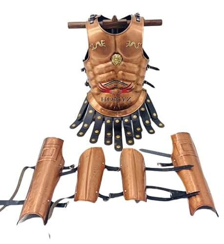 HOMYZ Mittelalterlicher griechischer römischer König Leonidas Muskelpanzerjacke Stahlbein + Armschutz Kupfer-Finish Rüstung Kostüm HOMYZ Mittelalterlicher griechischer römischer König Leonidas Muskelpanzerjacke Stahlbein + Armschutz Kupfer-Finish Rüstung Kostüm von HOMYZ