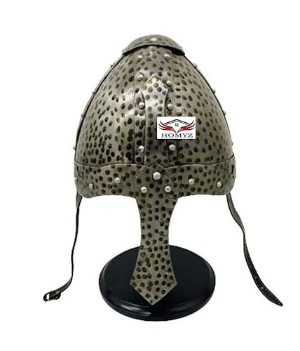 HOMYZ Mittelalterlicher normannischer Helm, Nachstellhelm, LARP-Helm, Silber, Wikingerritterhelm, Kostüm mit Holzständer von HOMYZ