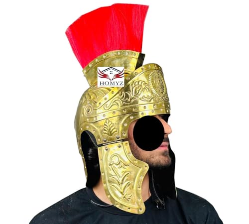 HOMYZ Mittelalterlicher römischer Gravurhelm, römisches Stahl-Design, gravierter Helm, Radierung, rote Feder, für Cosplay und Rollenspiele, Helm Funktionalität und historisch HOMYZ Mittelalterlicher römischer Gravurhelm, römisches Stahl-Design, gravierter Helm, Radierung, rote Feder, für Cosplay und Rollenspiele, Helm Funktionalität und historisch von HOMYZ