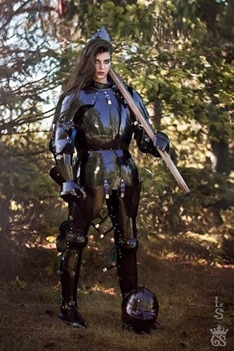 HOMYZ Mittelalterlicher schwarzer Ritteranzug für tapfere Dame ~ weibliche Fantasie-Rüstung, weiblicher Ritter-Rüstung, tragbares SCA-Larp-Kostüm, Halloween-Kostüm von HOMYZ