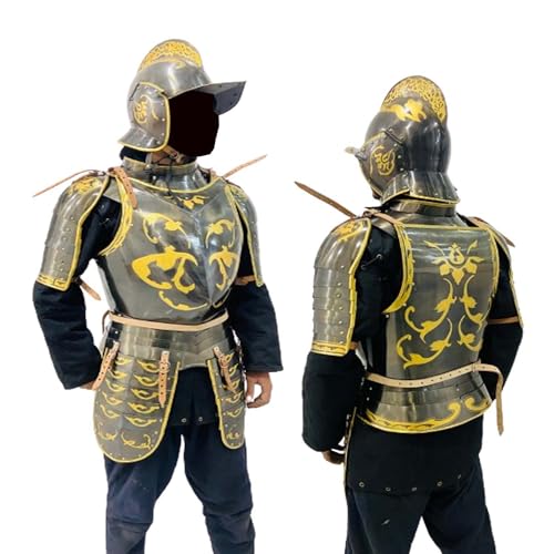 HOMYZ Mittelalterlicher voll funktionsfähiger Halbkörper-Anzug, mittelalterlicher Ritter, schwarzer Anzug der Rüstung, Kampf, halber Körper, tragbares Kostüm von HOMYZ