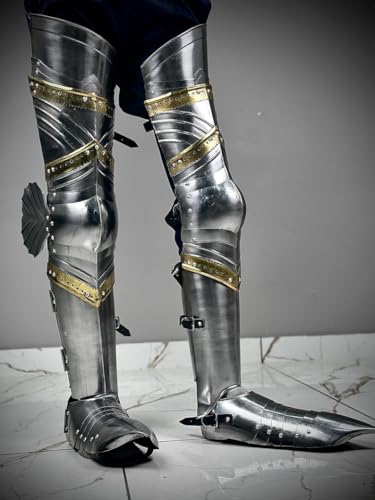 HOMYZ Mittelalterliches Gothic-Bein-Set, Ritterrüstung, 18 g, Baustahl, deutsche Rüstung, LARP, Cosplay, für Halloween-Kostüm HOMYZ Mittelalterliches Gothic-Bein-Set, Ritterrüstung, 18 g, Baustahl, deutsche Rüstung, LARP, Cosplay, für Halloween-Kostüm von HOMYZ
