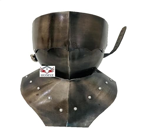 HOMYZ Mittelalterliches Ritter-Gorget mit faltbarer antiker schwarzer Gothic-Gorget-Rüstung, Nackenschutz, 16. Jahrhundert, funktionaler Stahl-Nackenschutz von HOMYZ