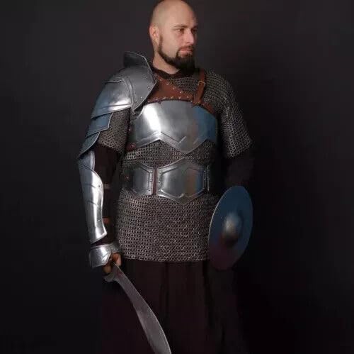 HOMYZ Mittelalterliches Set Gladiator Spartacus Replik Anzug Ritter Rüstung Einzelschulterschutz Halloween Silber Kostüm von HOMYZ
