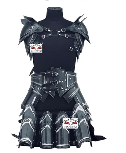 HOMYZ Mittelalterliches Stahlritter-Kostüm für Cosplay, voller Rüstungsanzug, mit Quasten, Schulterschutz, Armschienen und Beinbeinen, Damenkostüm, Schwarz HOMYZ Mittelalterliches Stahlritter-Kostüm für Cosplay, voller Rüstungsanzug, mit Quasten, Schulterschutz, Armschienen und Beinbeinen, Damenkostüm, Schwarz von HOMYZ