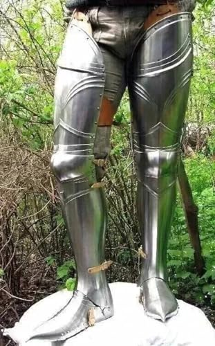 HOMYZ Mittelalterliches deutsches Gothic-Ritter-Kostüm mit Sabatones-Beinpanzer-Set, Silber-Finish, Larp & Nachstellung von HOMYZ