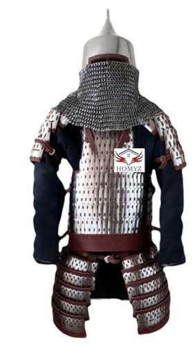 HOMYZ Mittelalterliches japanisches Samurai-Halbkörper-Set, Stahllamellenpanzer, Fantasie-Brustplatte für LARP & Cosplay-Krieger mit Quasten, Stahlgürtel, Kostüm für Halloween HOMYZ Mittelalterliches japanisches Samurai-Halbkörper-Set, Stahllamellenpanzer, Fantasie-Brustplatte für LARP & Cosplay-Krieger mit Quasten, Stahlgürtel, Kostüm für Halloween von HOMYZ