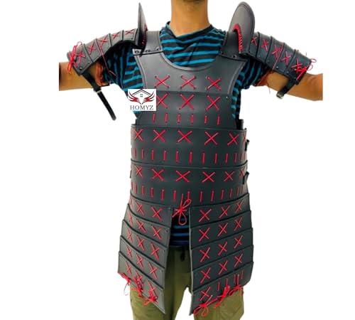 HOMYZ Mittelalterliches japanisches Samurai-Leder-Kostüm, schwarz, Körperpanzerjacke, Samurai-Leder-Krieger-Rüstung, voll funktionsfähiges Party-Kostüm, Geschenk für Ihn HOMYZ Mittelalterliches japanisches Samurai-Leder-Kostüm, schwarz, Körperpanzerjacke, Samurai-Leder-Krieger-Rüstung, voll funktionsfähiges Party-Kostüm, Geschenk für Ihn von HOMYZ