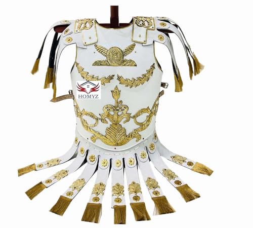 HOMYZ Römischer griechischer Muskelpanzer, Kürass, König Richard Burton, weißes Leder, Messing-Akzente, Muskeljacke, Rüstung, Ritter, Nachstellung, Herren, Geschenk für Halloween HOMYZ Römischer griechischer Muskelpanzer, Kürass, König Richard Burton, weißes Leder, Messing-Akzente, Muskeljacke, Rüstung, Ritter, Nachstellung, Herren, Geschenk für Halloween von HOMYZ