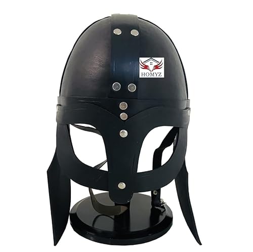 HOMYZ Rüstung Wikingerhelm aus Leder mit Wappen und Ohrenklappen LARP, Kampfbereiter Norman Helm, Cosplay, Reenactment Armor Vendel Warrior Helm HOMYZ Rüstung Wikingerhelm aus Leder mit Wappen und Ohrenklappen LARP, Kampfbereiter Norman Helm, Cosplay, Reenactment Armor Vendel Warrior Helm von HOMYZ