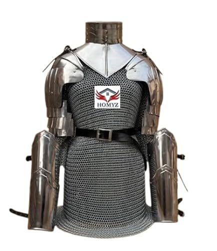 HOMYZ Silbernes mittelalterliches Eisen-Gorget-Arm-Schulter-Set, Wikinger, Kreuzritter, Schulterschutz, Krieger, Rüstung, Stahl, handgefertigt, Nackenschutz, Beinschutz, Kostüm HOMYZ Silbernes mittelalterliches Eisen-Gorget-Arm-Schulter-Set, Wikinger, Kreuzritter, Schulterschutz, Krieger, Rüstung, Stahl, handgefertigt, Nackenschutz, Beinschutz, Kostüm von HOMYZ