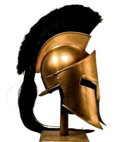 HOMYZ Steel 300 Movie Spartaner-Helm, antikes Messing mit langer schwarzer Feder, Ritterpanzerhelm, Kostüm von HOMYZ