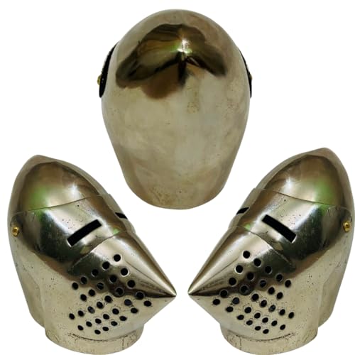 Mini-Helm, mittelalterlicher Hounskopf, Pigface, Bascinet, 18 g, funktionale Nachstellung, silberfarbene Rüstung, Helm, Bürodekoration von HOMYZ
