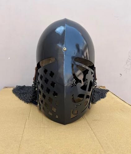 Mittelalterlicher Bascinet-Helm, schwarzer Helm, Fantasie-Krieger, Kettenhemd, Wikingerhelm, für Halloween von HOMYZ