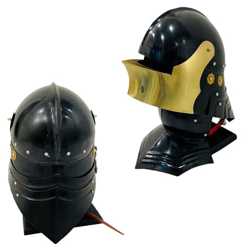 Mittelalterlicher Gothic Deutscher Sallet-Helm schwarz poliert mit Gorget Messing Design Rüstung Ritter schließen Helm von HOMYZ