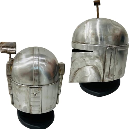 Mittelalterlicher Mandalorianer-Helm Rüstung Antik-Silber Helm für Halloween Kostüm Theater Rollenspiel Rüstung Tragbarer Stahlhelm von HOMYZ