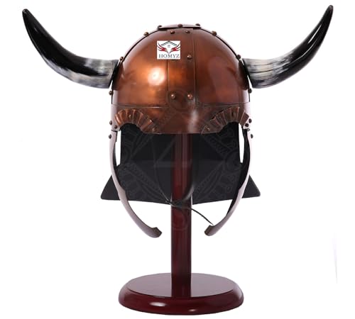 Mittelalterlicher Wikingerhelm mit Hörnern, Krieger, Kampfspiel, Cosplay, Antiker Kupferhelm, tragbar, LARP, Cosplay, Halloween, mit Holzständer Mittelalterlicher Wikingerhelm mit Hörnern, Krieger, Kampfspiel, Cosplay, Antiker Kupferhelm, tragbar, LARP, Cosplay, Halloween, mit Holzständer von HOMYZ