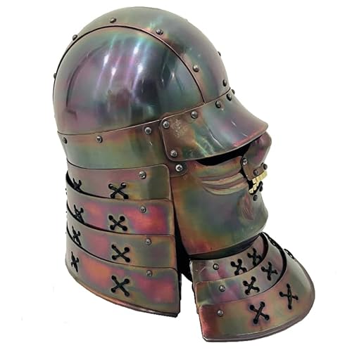Mittelalterlicher japanischer Samurai-Helm, komplett handgefertigt, antikes Kupfer, tragbare Somen-Samurai-Maske, Helm, Halloween, Cosplay, Kostüm, Qualität 18 Gauge Stahl von HOMYZ