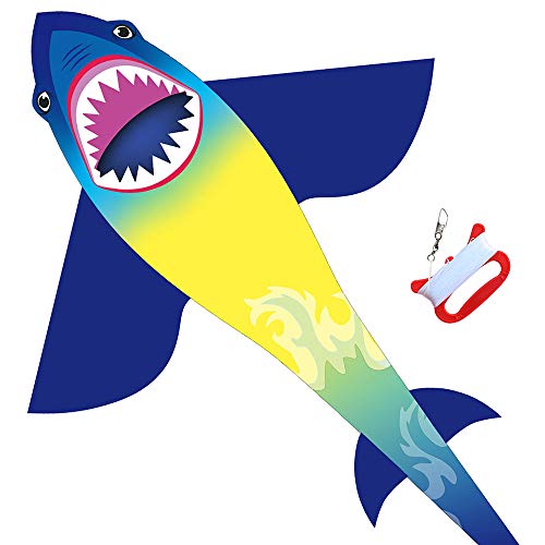 HONBO Shark Kite Drachen Flugdrachen, Easy Flyer Regenbogendrachen Bastelset für Erwachsene Leichtes Fliegen im Freien bei starkem von HONBO