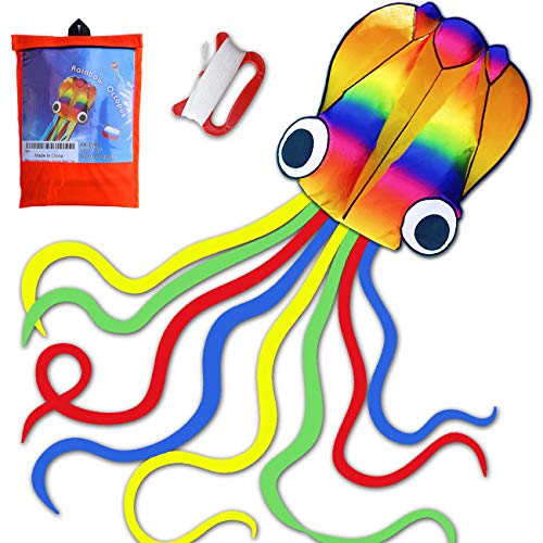 HONBO großer Octopus Drachen Flugdrachen Einleiner, Large Easy Flyer Regenbogendrachen mit Langen bunten Schwänzen für Spiele und Aktivitäten im Freien für Erwachsene von HONBO