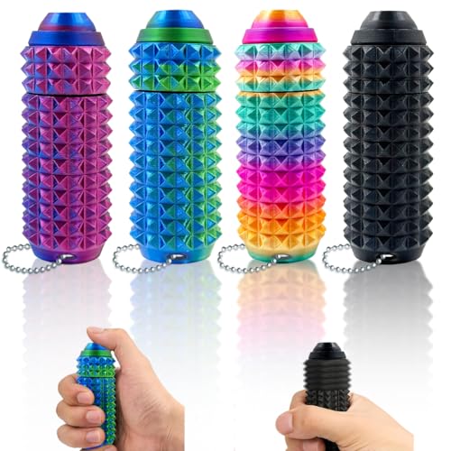 Little Ouchies Pain Fidget (4 Stücke), Mit Clicker Schaltfläche & Spinner, Pain Stim Spiky Grippie Keychain, ADHS Fidget Toys für Stressabbau Fokus, Sensorik Spielzeug Geschenke Für Erwachsene (Laser) von HONBQYCC