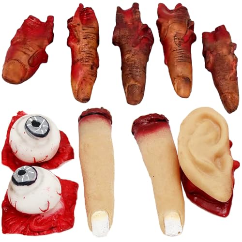 Abgetrennte Finger Halloween Requisiten, Gebrochene Körperteile, Augapfel, Ohr, Gefälschter Daumen Finger Simuliert, Horror Requisiten Körperteile, Halloween Beängstigend Kniffliges (Horror Pack) von HONGECB