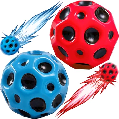 HONGECB 2 Stück Astro Jump Ball, Moon Ball, Sprünge Gummiball, 7 cm Spaceballs, Springender Gummiball, Spielzeug Planeten Hüpfbälle Für Kinder, Bouncing Ball Hohe Mondball Lavaball (Rot + Blau) von HONGECB