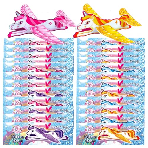 HONGECB 24 Stück Einhorn Gleiter, Styropor-Flieger, Gleitflugzeuge für Kinder, Gleitflugzeuge Set für Mädchen, Mitgebsel Kindergeburtstag Gastgeschenkefür mädchen，Einzeln Verpackt，4 Farben von HONGECB