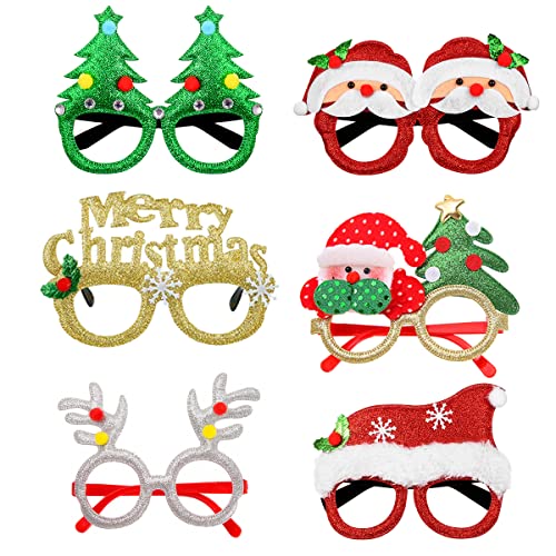 HONGECB Weihnachten Brille, Lustige Weihnachtsbrillen, Partybrille Weihnachtsdeko, Kreative Brille Rahmen - Weihnachtsbaum, Geweihe, Weihnachtskostüm Party Dekoration, für Kinder Erwachsene, 6pcs von HONGECB
