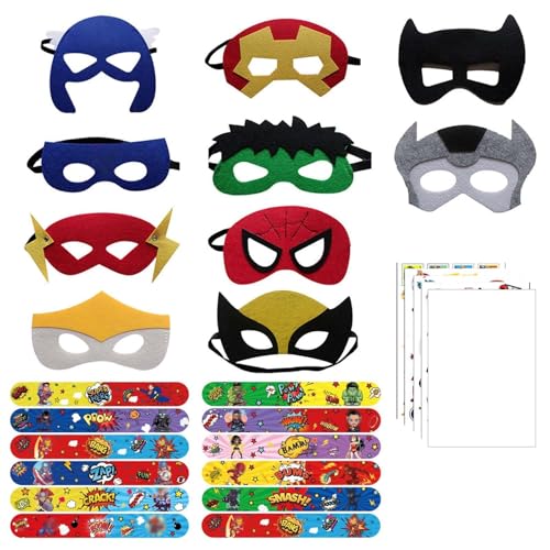HONGP Superhelden-Masken, Slap-Bänder, Tattoos, Aufkleber für Kinder, Partytüten-Set, Filzmasken, Tattoos, Aufkleber, Slap Armbänder, Partygeschenke für Kinder, Mädchen, Jungen, Geburtstag, HONGP Superhelden-Masken, Slap-Bänder, Tattoos, Aufkleber für Kinder, Partytüten-Set, Filzmasken, Tattoos, Aufkleber, Slap Armbänder, Partygeschenke für Kinder, Mädchen, Jungen, Geburtstag, von HONGP