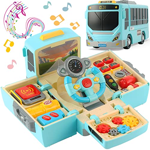 HONGTUO Bus Spielzeug mit Ton und Licht, Simulation Lenkrad Getriebe Spielzeug, Kleinkinder mit Musik Bildung Wissen Fahren Bus Spielzeug, Geschenk für 1-3-5 Jungen & Mädchen von HONGTUO