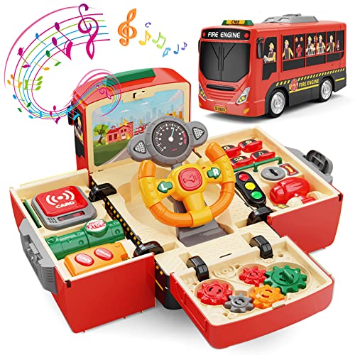 HONGTUO Feuerwehrauto Spielzeug mit pädagogischer Bedeutung, Simulation Lenkrad Fahren Spielzeug, Kleinkinder Spielzeug mit Sound und Licht, Geschenk für 1-3-5 Jungen & Mädchen von HONGTUO