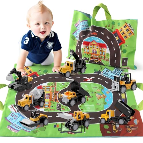 HONGTUO Kleinkind Auto Spielzeug und Spielmatte Aufbewahrungstasche 8Pcs Die-cast ConstructionVehicle Spielzeug für 1 2 3 Jahre Alten Jungen Mädchen, Geburtstagsgeschenke für Kleinkind Alter 1-2 HONGTUO Kleinkind Auto Spielzeug und Spielmatte Aufbewahrungstasche 8Pcs Die-cast ConstructionVehicle Spielzeug für 1 2 3 Jahre Alten Jungen Mädchen, Geburtstagsgeschenke für Kleinkind Alter 1-2 von HONGTUO