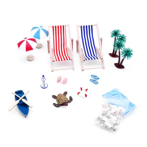 HONITANO 1 Satz Miniatur Strand Deko Set Puppenhaus Mikrolandschaft mit Strandstuhl und Boot Kreative Sommer Dekoration für DIY Projekte von HONITANO