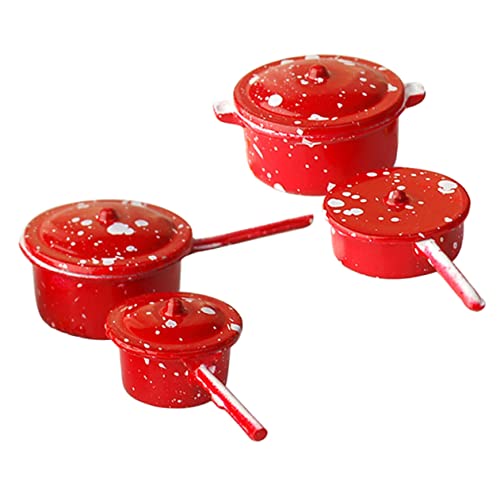 HONITANO 1 Satz Puppenhaus Emaille Topf Kochen Miniatur-puppenhauszubehör Kind Mini-möbelspielzeug Puppenhaus Suppentopf Puppenhaus Topf Miniaturpfannen Mini-kochtopf Winzig Metall Rot von HONITANO