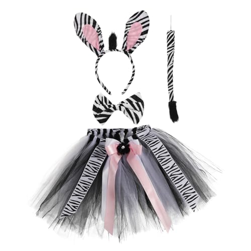 HONITANO 1 Satz Rock Anzug Zebra-Kostümset Und Stirnband mit Zebraohren Kleid Ballettröckchen Halloween Cosplay-Rock Tier-Stirnband-Kostüm Stirnbänder für Cosplay Polyester (Polyester) von HONITANO