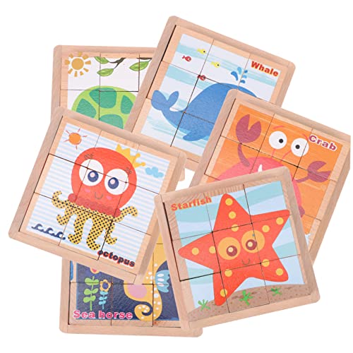 HONITANO 1 Satz Sechsseitige Malbausteine Puzzle-Block Kreatives Rätsel Cartoon-Puzzle Kinderpuzzle Rätsel Zum Frühen Lernen Cartoon-rätsel Lustiger Puzzleblock Holz von HONITANO