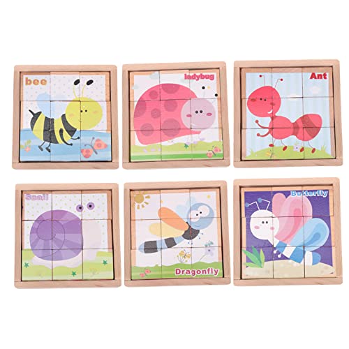 HONITANO 1 Satz sechsseitige Malbausteine Puzzle rätselbuch knobeleien für rätsel für holzspielzeug lustiger Puzzleblock Holzrätsel Cartoon-Rätsel Cartoon-Puzzle von HONITANO