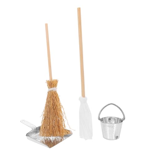 HONITANO 1 Set Miniatur Szenen Requisiten Kehrschaufel Besen Ornament Modelle Dekorationen Simulierter Eimer Simulierter Mopp Mini Eimer Figuren Requisiten Miniatur Mopp von HONITANO