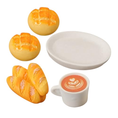 HONITANO 1 Set Miniatur-puppenhauszubehör, Realistisches Fake-Food-Set Mit Brot Und Mini-Kaffee, DIY-szenendekorationen Und Winzigem Küchenzubehör von HONITANO